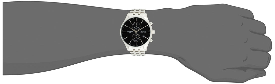 Hugo Boss Associate Black Dial Silver Steel Strap Watch for Men - 1513869