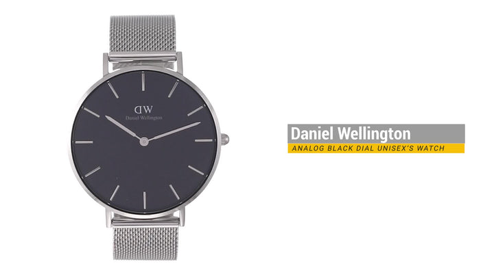 Daniel Wellington Petite Sterling Black Dial Silver Mesh Bracelet Watch For Women - DW00100304