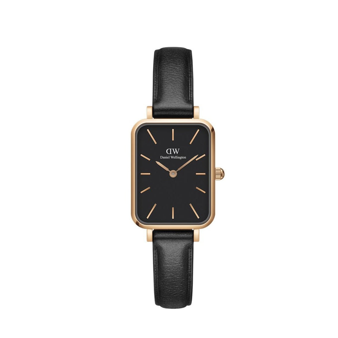 Daniel Wellington Quadro Black Dial Black Leather Strap Watch For Women  - DW00100449