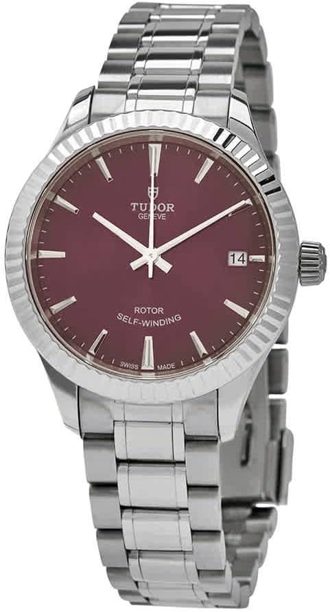 Tudor Style Automatic Burgundy Red Dial Silver Steel Strap Watch for Men - M12710-0015