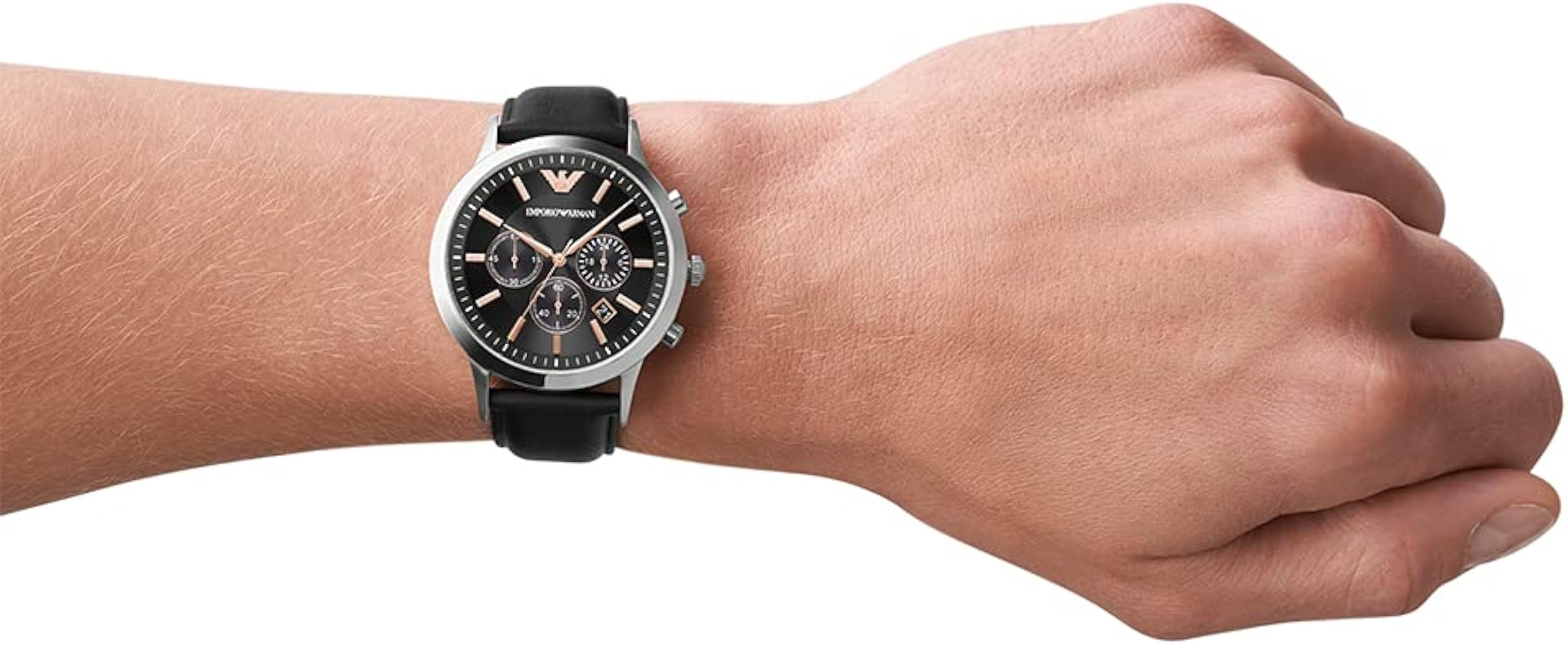 Emporio Armani Giovanni Chronograph Black Dial Black Leather Strap Watch For Men - AR11431