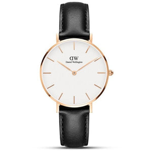 Daniel Wellington Petite Sheffield White Dial Black Leather Strap Watch For Women - DW00100174
