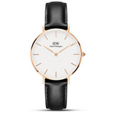 Daniel Wellington Petite Sheffield White Dial Black Leather Strap Watch For Women - DW00100174