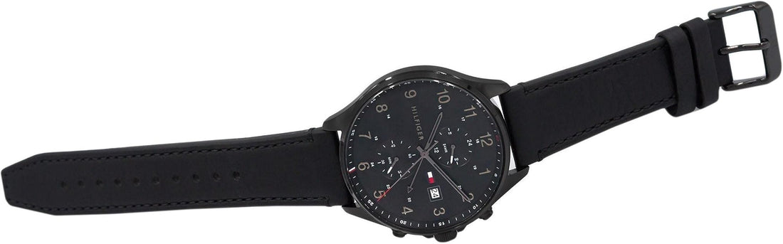 Tommy Hilfiger West Chronograph Black Dial Black Leather Strap Watch For Men - 1791711