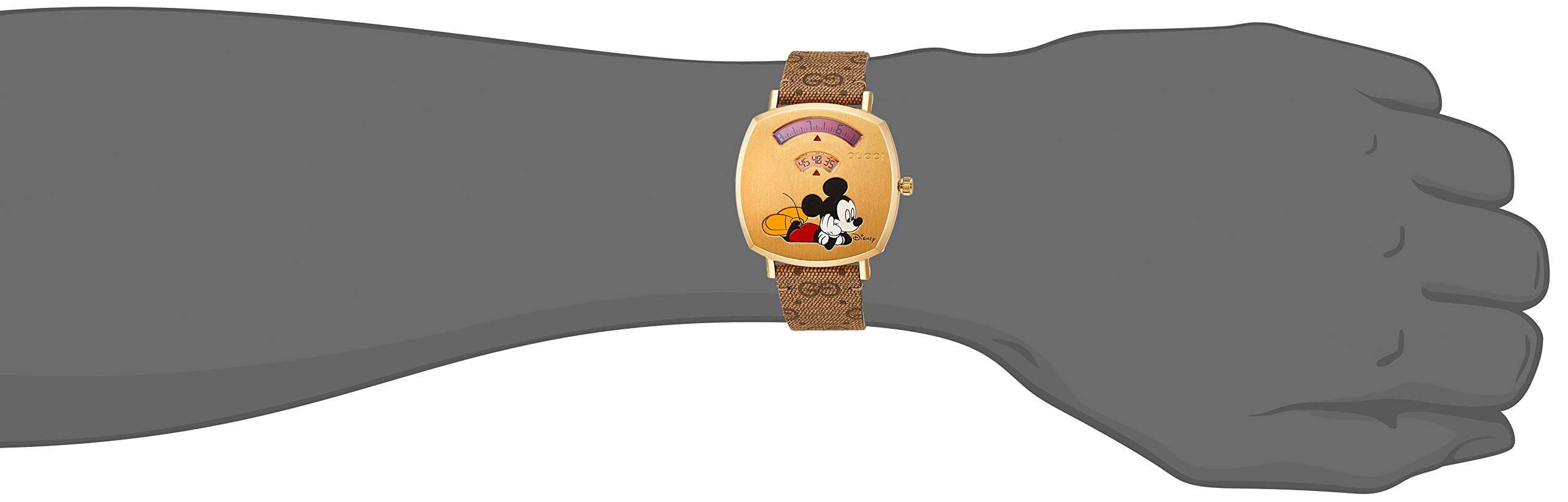 Gucci Grip Disney Mickey Mouse Gold Dial Brown Leather Strap Watch For Women - YA157420