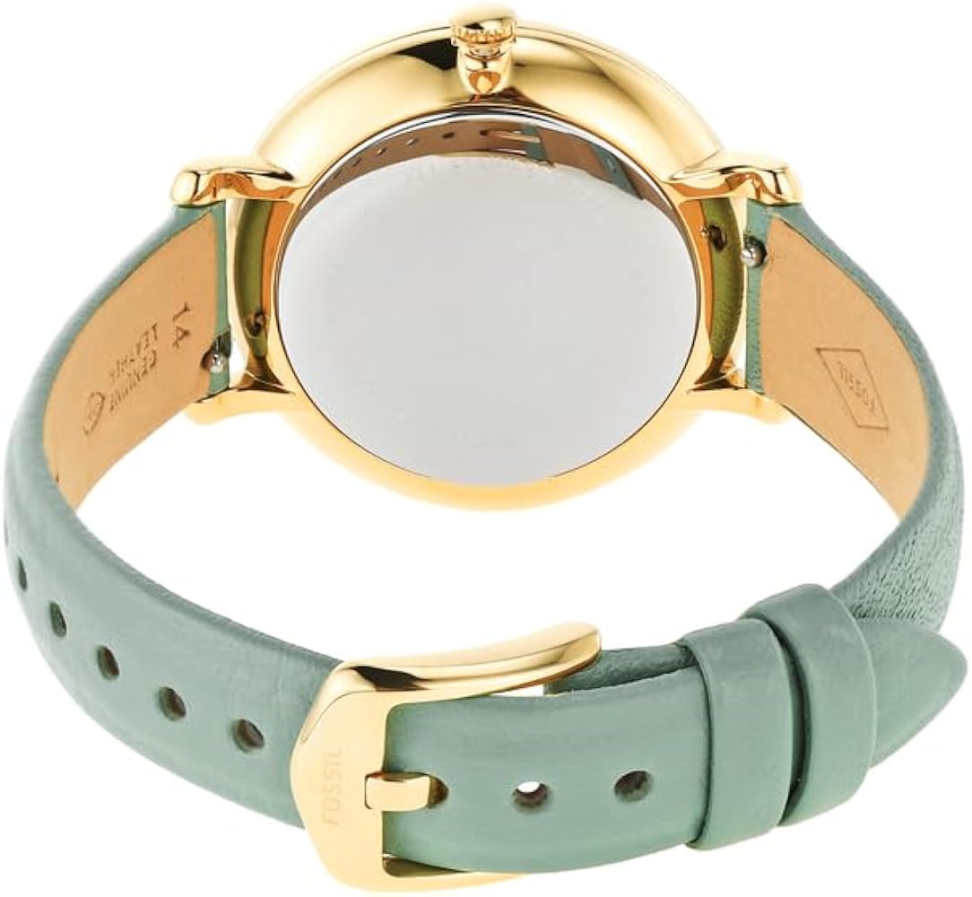 Fossil Jacqueline Analog Moonphase Mother of Pearl White Dial Green Leather Strap Watch for Women - ES5168
