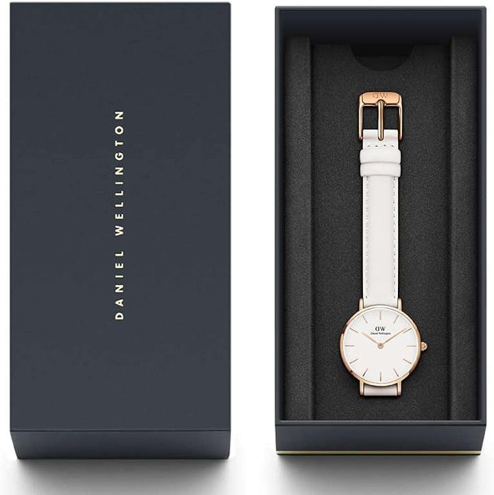 Daniel Wellington Petite White Dial White Leather Strap Watch For Women - DW00100249
