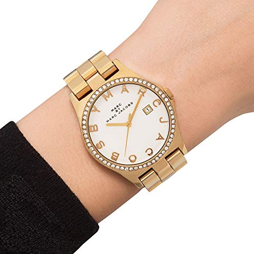 Marc Jacobs Henry Diamonds White Dial Gold Steel Strap Watch for Women - MBM3045