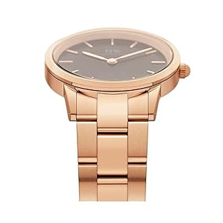 Daniel Wellington Iconic Link Black Dial Rose Gold Steel Strap Watch for Women - DW00100212