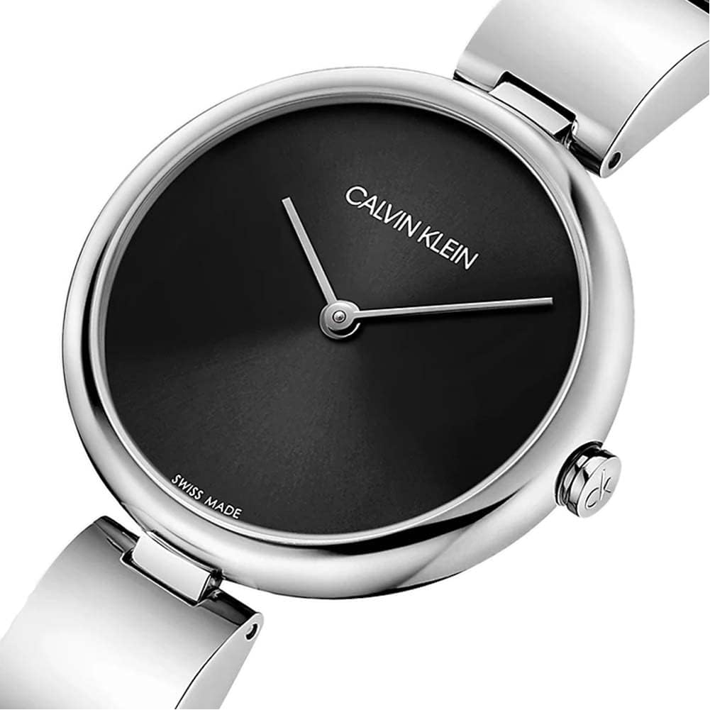 Calvin Klein Wavy Black Dial Silver Steel Strap Watch for Women - K9U23141