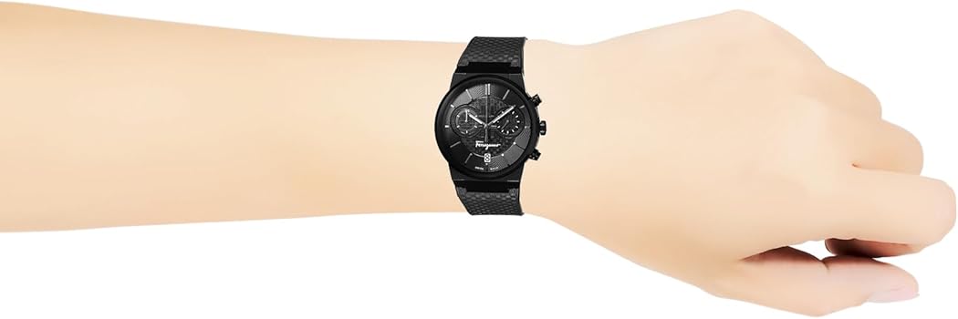 Salvatore Ferragamo Sapphire Chrono Black Dial Black Rubber Strap Watch for Men - SFME00621