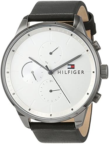 Tommy Hilfiger Lexor Silver Dial Black Leather Strap Watch For Men - 1791489