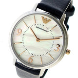 Emporio Armani Kappa White Mother of Pearl Dial Black Leather Strap Watch For Women - AR2509