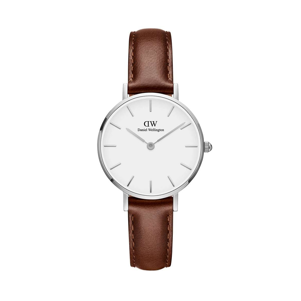 Daniel Wellington Petite White Dial Brown Leather Strap Watch For Women - DW00100243
