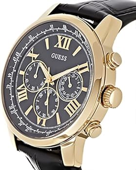 Guess Horizon Chronograph Quartz Black Dial Black Leather Strap Watch For Men - W0380G7