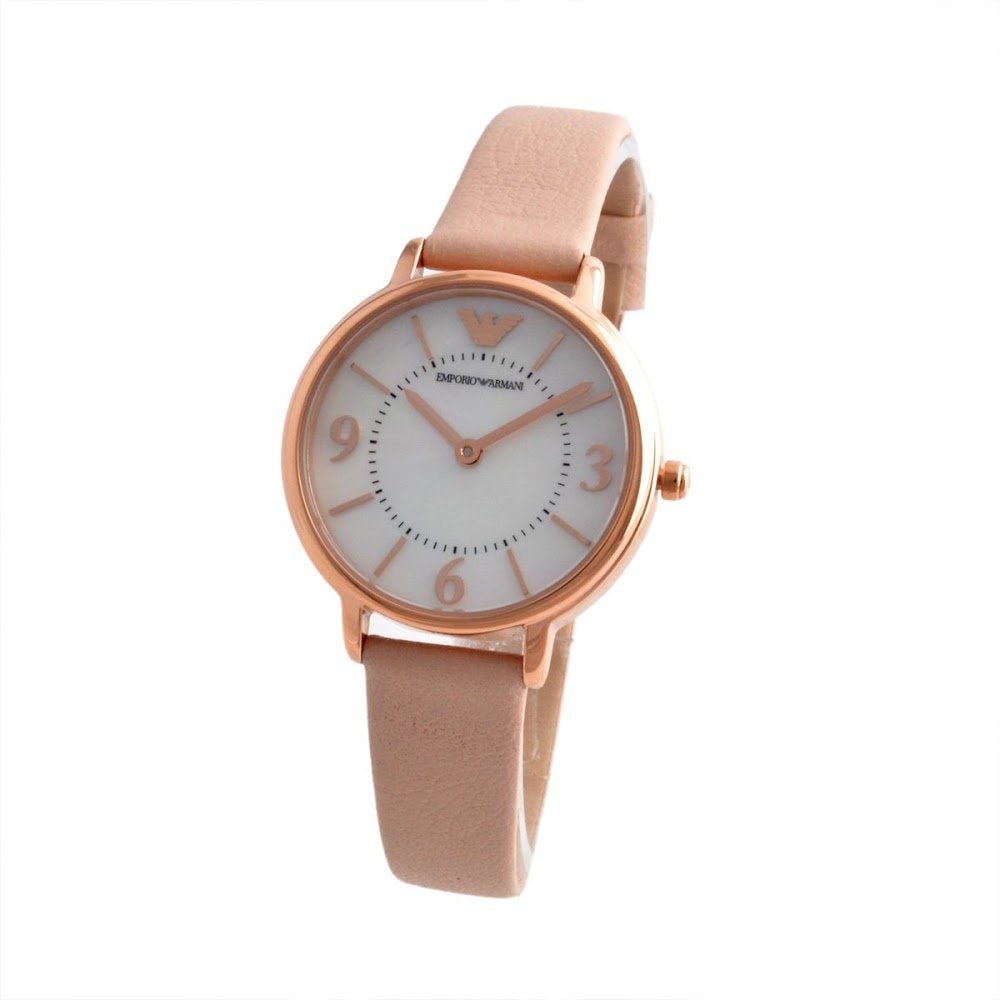 Emporio Armani Kappa White Mother of Pearl Dial Pink Leather Strap Watch For Women - AR2512