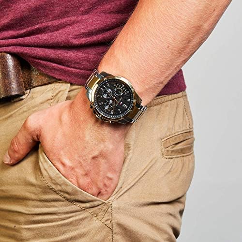 Tommy Hilfiger Decker Chronograph Black Dial Two Tone Steel Strap Watch for Men - 1791559