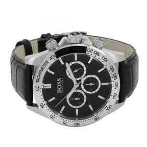 Hugo Boss Ikon Black Dial Black Leather Strap Watch for Men - 1513178
