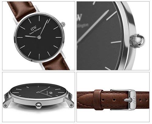 Daniel Wellington Classic Petite Bristol Black Dial Brown Leather Strap Watch For Women - DW00100233