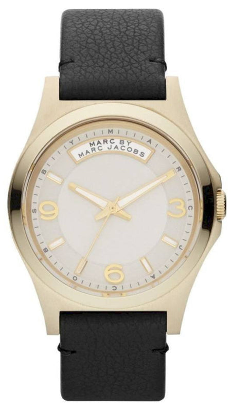 Marc Jacobs Baby Dave Gold Dial Black Leather Strap Watch for Women - MBM1264