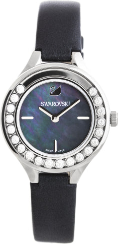Swarovski Lovely Crystals Mother of Pearl Black Dial Black Leather Strap Watch for Women - 5242898
