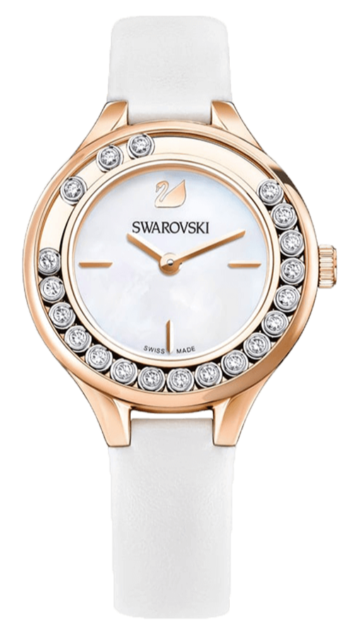 Swarovski Lovely Crystals Mother of Pearl Dial White Leather Strap Watch for Women - 5242904