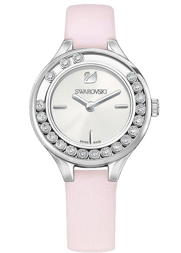 Swarovski Lovely Crystals Silver Dial Pink Leather Strap Watch for Women - 5261493