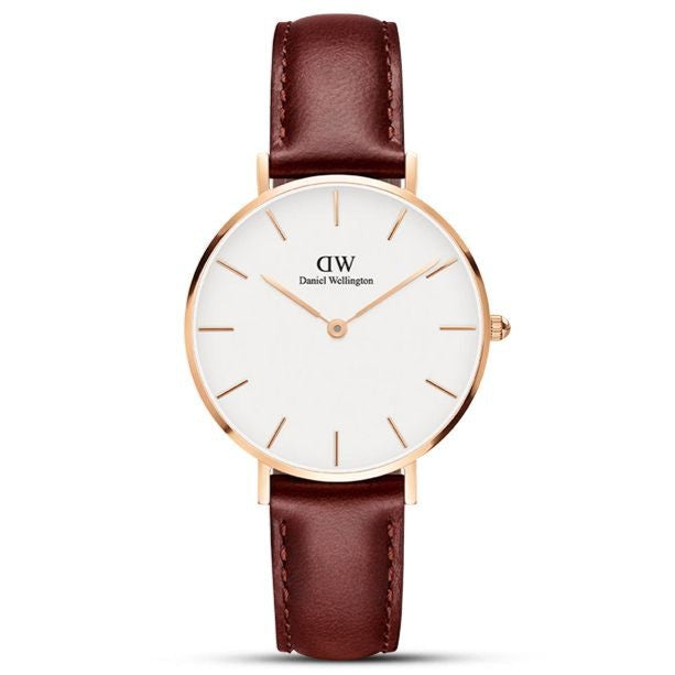 Daniel Wellington Petite St Mawes White Dial Brown Leather Strap Watch For Women - DW00100175