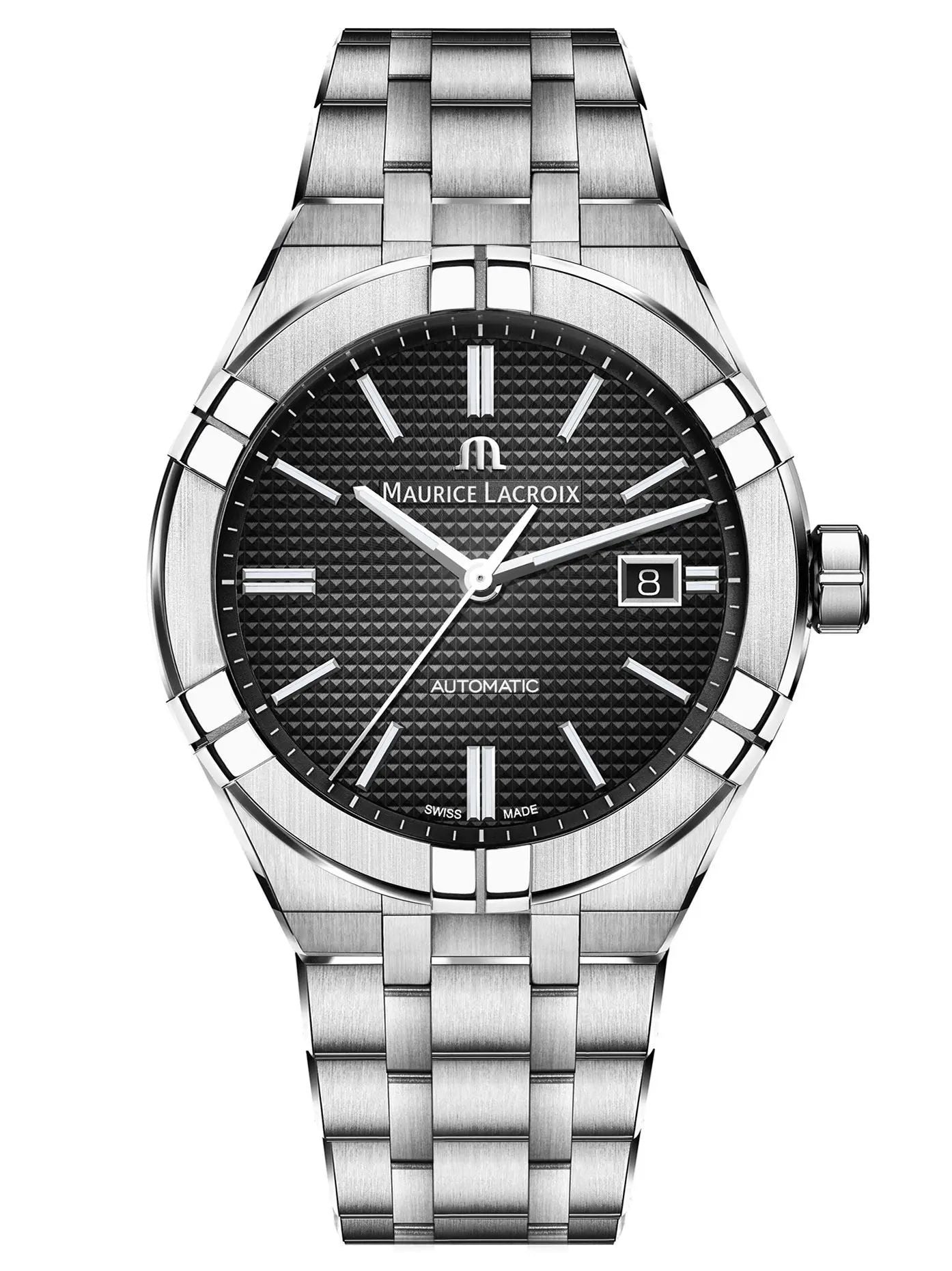 Maurice Lacroix Aikon Automatic Black Dial Silver Steel Strap Watch For Men - AI6008-SS002-330-1