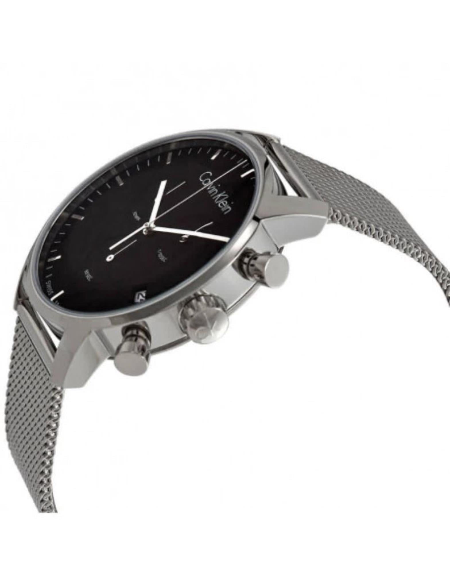 Calvin Klein City Chronograph Black Dial Silver Mesh Bracelet Watch for Men - K2G27121