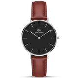 Daniel Wellington Classic Petite St Mawes Black Dial Brown Leather Strap Watch For Women - DW00100181