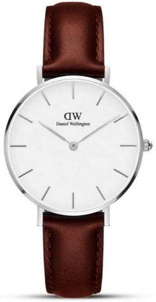 Daniel Wellington Classic Petite St Mawes White Dial Brown Leather Strap Watch For Women - DW00100187
