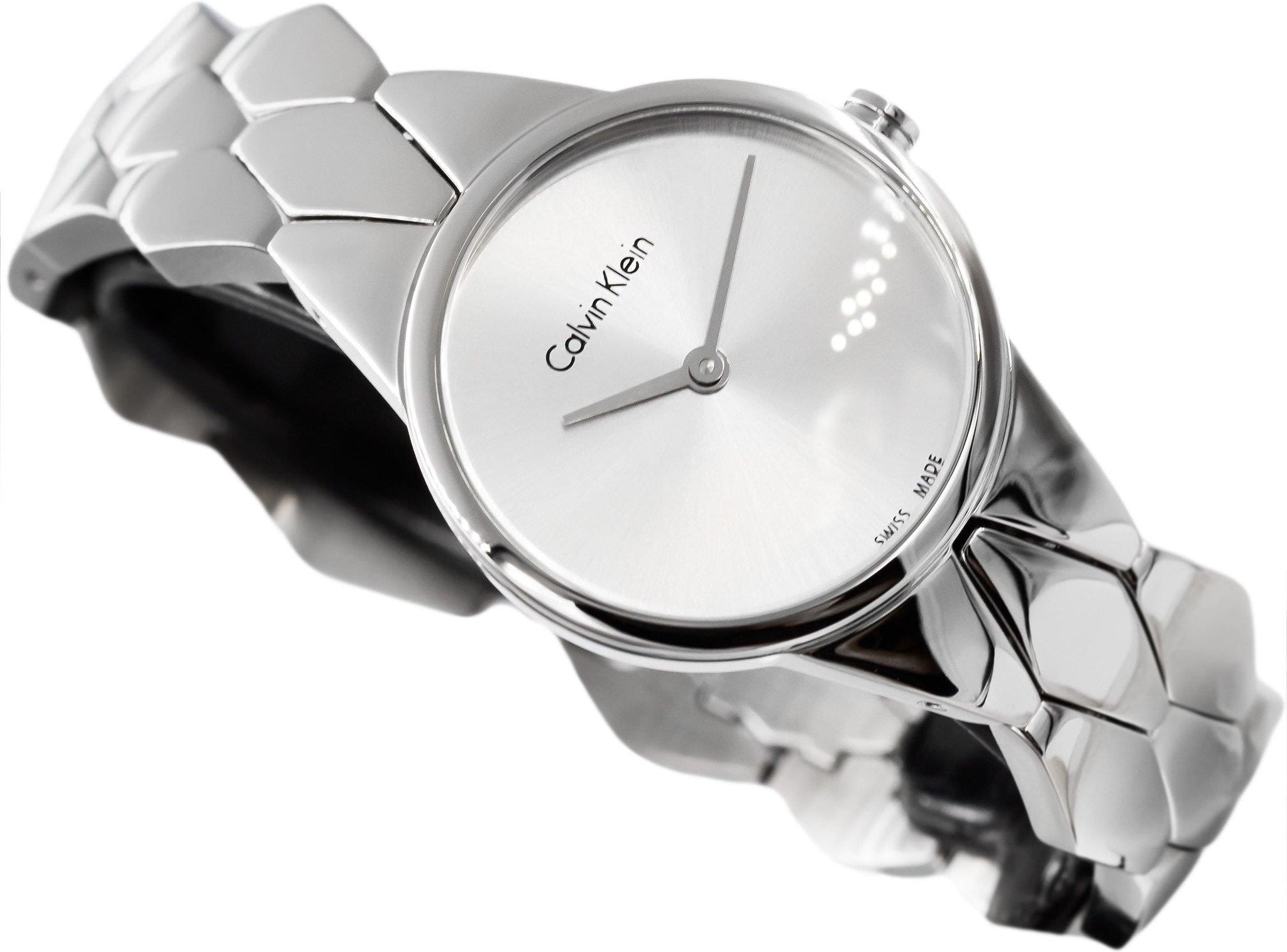 Calvin Klein Snake Silver Dial Silver Steel Strap Watch For Women - K6E23146