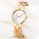 Calvin Klein Snake Silver Dial Rose Gold Steel Strap Watch For Women - K6E23646