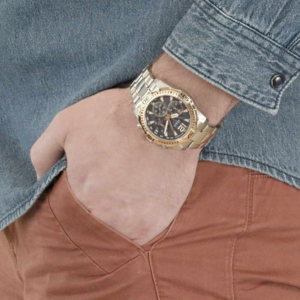 Guess Commander Chronograph Blue Dial Two Tone Steel Strap Watch for Men - GW0056G5