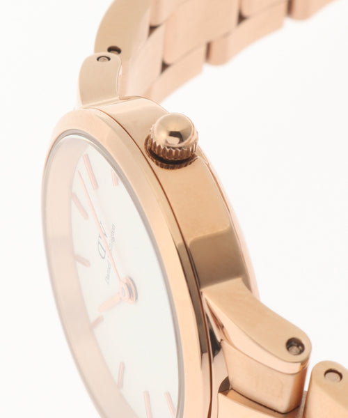 Daniel Wellington Iconic Link White Dial Rose Gold Steel Strap Watch for Women - DW00100213