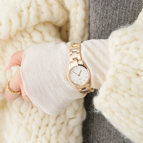 Daniel Wellington Iconic Link White Dial Rose Gold Steel Strap Watch for Women - DW00100213