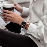 Daniel Wellington Iconic Link Black Dial Silver Steel Strap Watch For Women - DW00100206