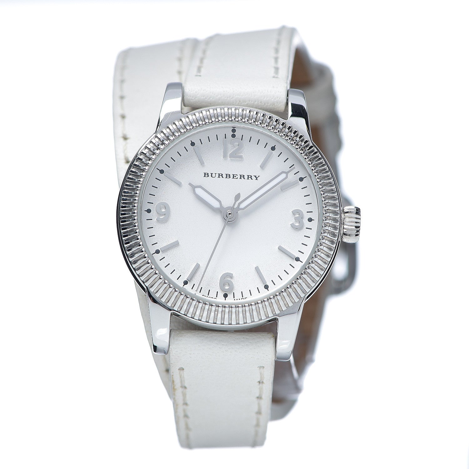 Burberry Utilitarian White Dial White Leather Strap Watch for Women - BU7846