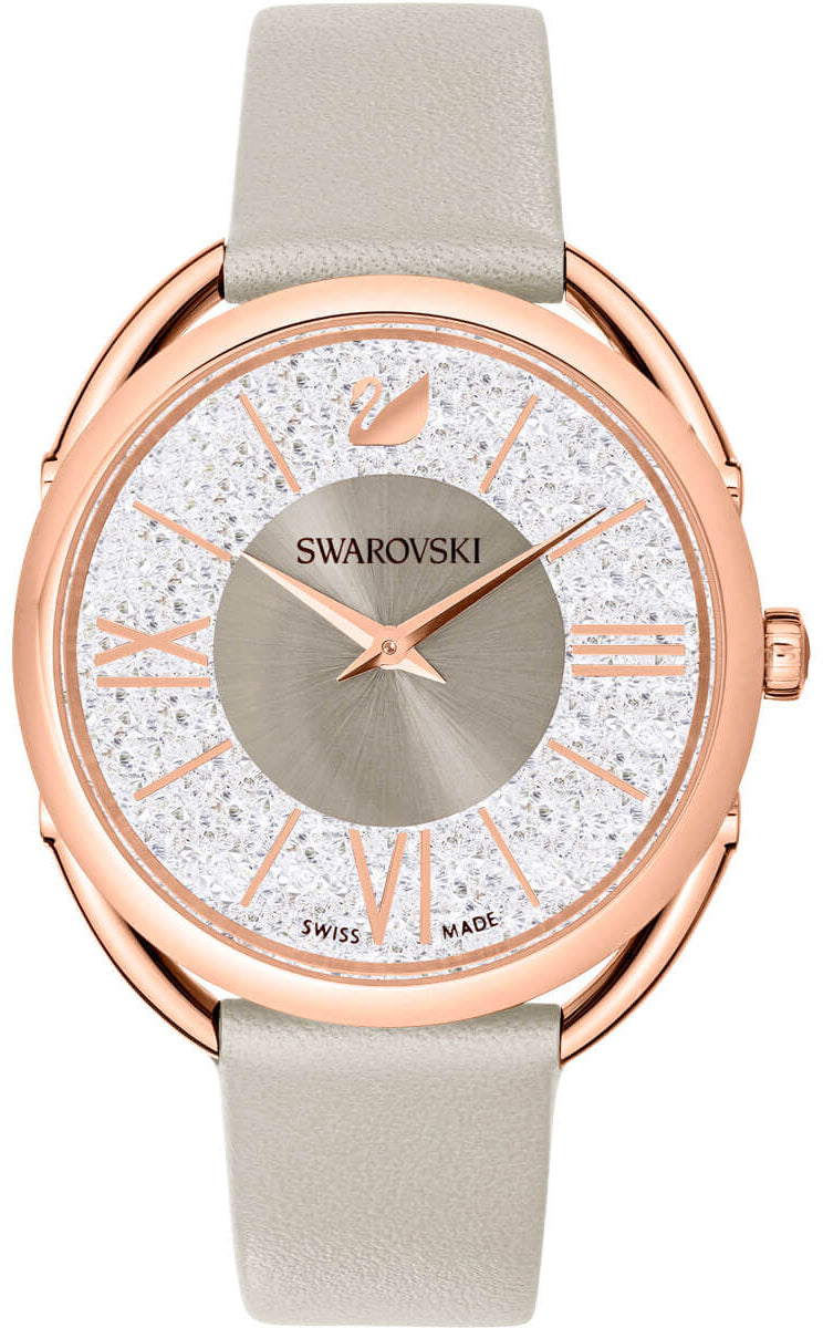 Swarovski Crystalline Glam Silver Dial Grey Leather Strap Watch for Women - 5452455