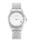 Gucci G Timeless Diamonds Mother of Pearl Dial Silver Steel Strap Watch For Women - YA126510