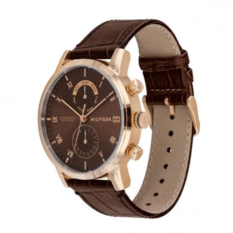 Tommy Hilfiger Kane Brown Dial Brown Leather Strap Watch for Men - 1710400