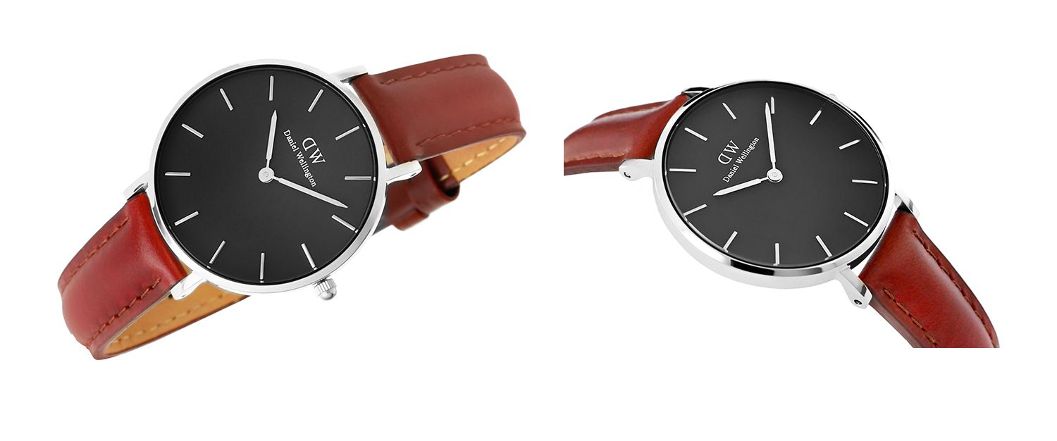 Daniel Wellington Classic Petite St Mawes Black Dial Brown Leather Strap Watch For Women - DW00100181