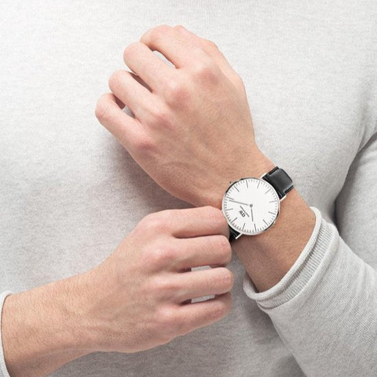 Daniel Wellington Classic Sheffield White Dial Black Leather Strap Watch For Men - DW00100020