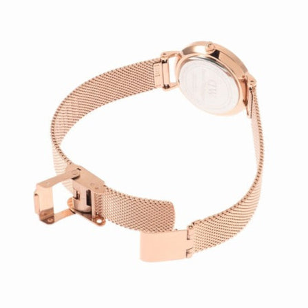 Daniel Wellington Petite Melrose Pink Dial Rose Gold Mesh Strap Watch For Women - DW00100368