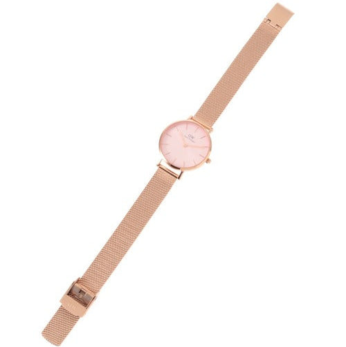 Daniel Wellington Petite Melrose Pink Dial Rose Gold Mesh Strap Watch For Women - DW00100368