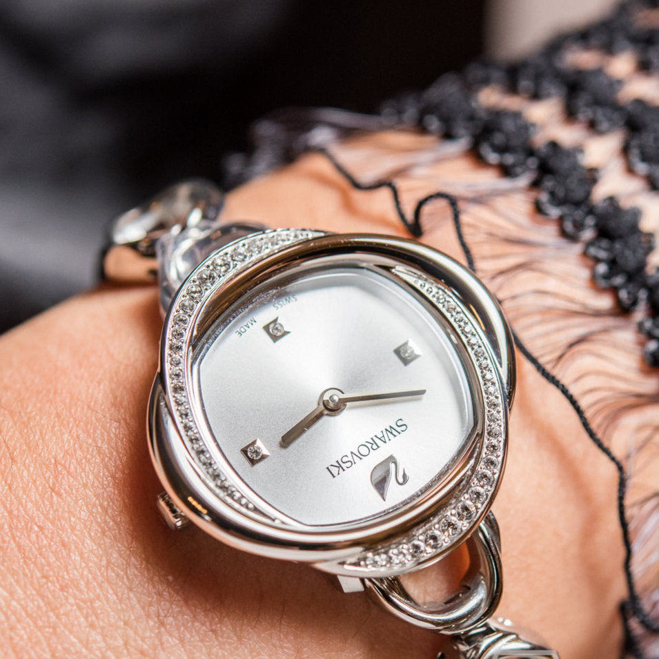 Swarovski Crystal Flower Silver Dial Silver Steel Strap Watch for Women - 5547622