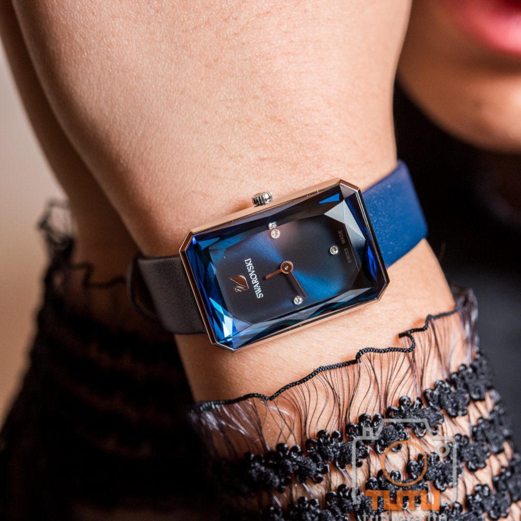 Swarovski Uptown Crystal Blue Dial Blue Leather Strap Watch for Women - 5547713