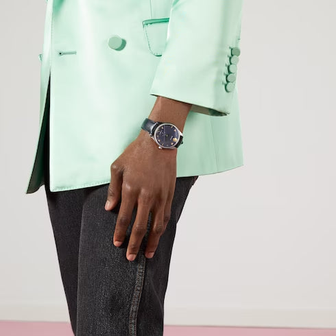 Gucci G Timeless Automatic Blue Dial Black Leather Strap Watch For Men - YA126347