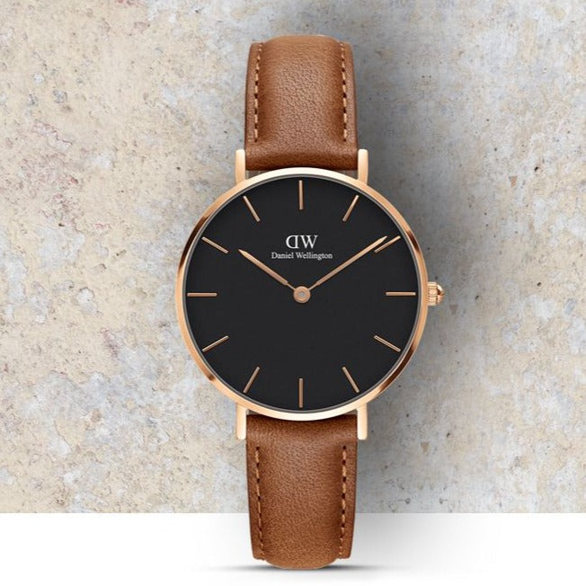 Daniel Wellington Classic Petite Durham Black Dial Brown Leather Strap Watch For Women - DW00100166